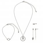 Set Kette Armband Ohrringe Metall gesandet glanz Glasstein weiß günstig online kaufen