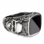 Ring Silber 925 oxydiert mit Totenkopf-Motiv und schwarzem Onyx günstig online kaufen