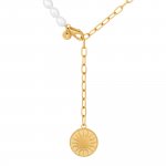 Collier 925 Silber vergoldet Y-Kette Perlen Münze Sonne Mond günstig online kaufen