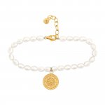 Armband 925 Silber Perlenarmband Münze vergoldet Sonne Karma günstig online kaufen