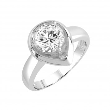 Ring Silber 925 rhodiniert Tropfen-Form mit weißem Zirkonia-Stein