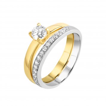 Ring Silber 925 zweifarbig Ring Set mit Zirkonia weiß