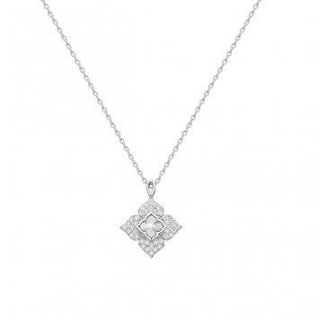 Anhänger mit Kette Royal Flower 925/- Sterling Silber rhodieniert  Zirkonia Weiß