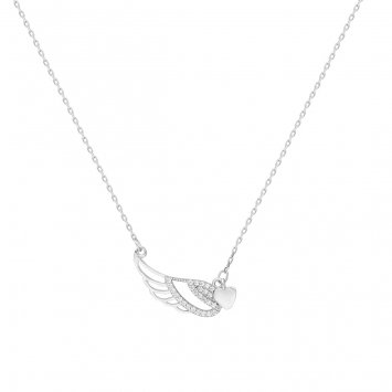 Anhänger mit Kette Engelsflügel 925/- Sterling Silber Zirkonia Weiß