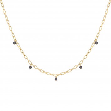 Halskette 925 Silber vergoldet Hämatit