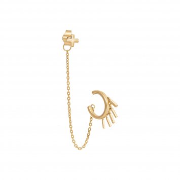 Single Ohrring 925 Sterling Silber vergoldet mit Ear Cuff und Anhängern