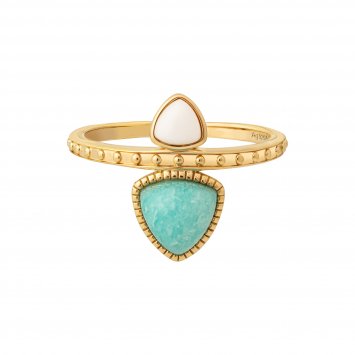 Ring 925 Silber vergoldet Dreiecke Amazonit & weißer Achat