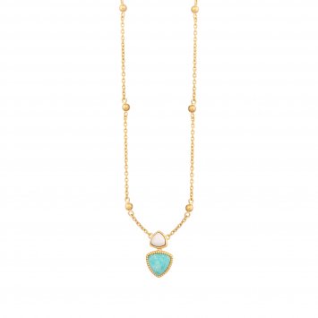 Collier 925 Silber vergoldet Dreiecke Amazonit & weißer Achat