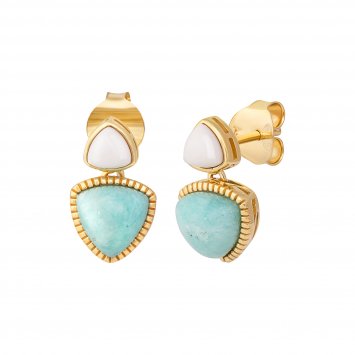 Ohrstecker 925 Silber vergoldet Dreiecke Amazonit & weißer Achat