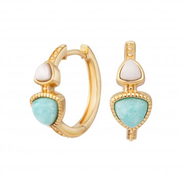 Ohrringe Silber 925 vergoldet 18mm mit echtem Amazonit blau und Achat weiß