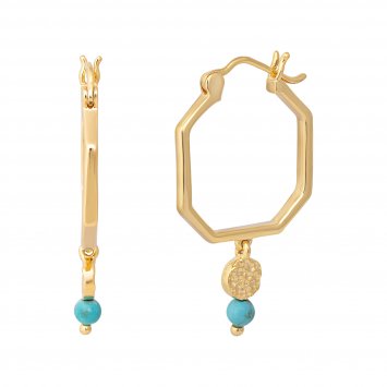 Creolen 925 Silber vergoldet Oktagon Plättchen türkiser Howlith