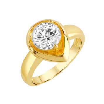 Ring Silber 925 vergoldet Tropfen-Form mit weißem Zirkonia-Stein
