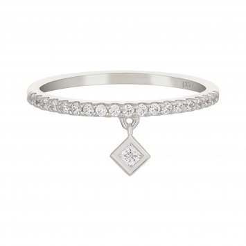 Ring 925 Sterling Silber rhodiniert Anhänger Raute Zirkonia