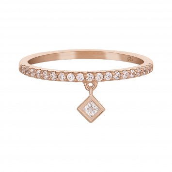 Ring 925 Sterling Silber rosé vergoldet Anhänger Raute Zirkonia