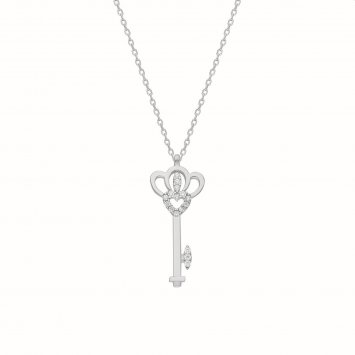 Anhänger mit Kette Herzschlüssel 925/- Sterling Silber rhodiniert Zirkonia Weiß