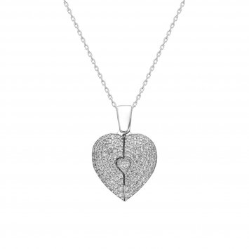 Anhänger mit Kette 925/- Sterling Silber rhodiniert Glänzend 38+5cm Zirkonia Weiß