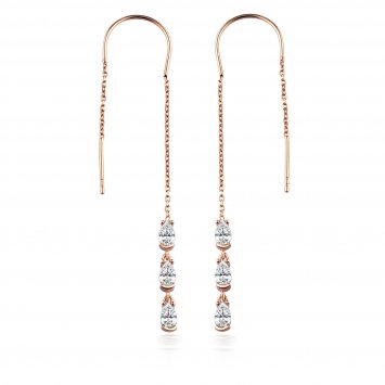 Ohrhänger 925/- Sterling Silber rosevergoldet Glänzend 8cm Zirkonia Weiß