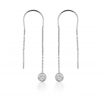 Ohrhänger 925/- Sterling Silber rhodiniert Glänzend 8cm Zirkonia Weiß