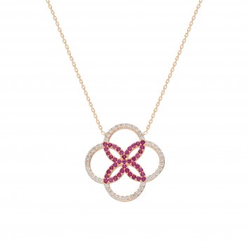 Kette 925 Sterling Silber vergoldet rot Glänzend 42+3cm Zirkonia Weiß