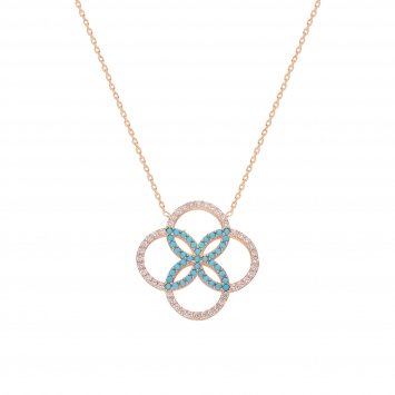 Kette 925 Sterling Silber rot vergoldet Glänzend 42+3cm Zirkonia Weiß