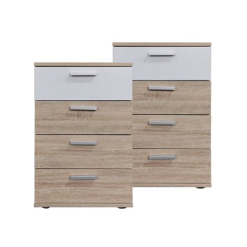 Nachtkommode 4 Schubladen Nina Sonoma Weiß 2er-Set