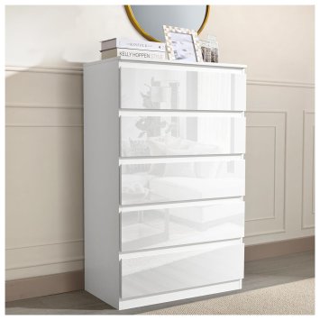 Sideboard Kenji 5 Schubladen Hochglanz Weiß