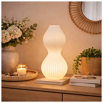 Tischlampe Keramik weiß mit Rillen 18 x 40 cm