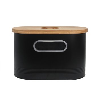 Brotkasten Schwarz mit Holzdeckel