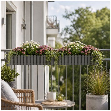 Blumenkasten mit Wasserspeicher Nessa 75 cm Grau