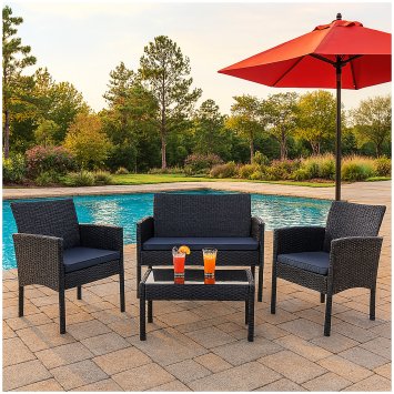 4-teiliges Polyrattan Lounge-Set mit Tisch Gartenmöbel Set Zita