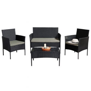 Outdoor Möbel Schwarz/Olivgrau 4-teiliges Set