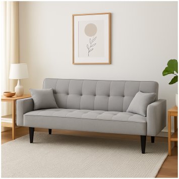 Modernes Schlafsofa 3-Sitzer Grau Klappsofa mit Schlaffunktion