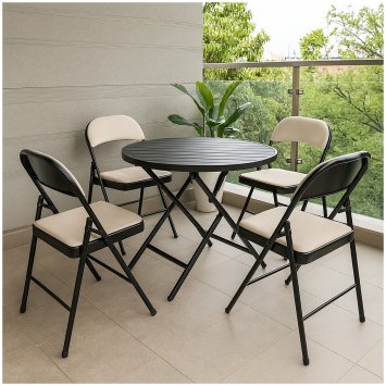 4er Set Klappstühle mit Polsterung Metallgestell und Samtbezug Beige