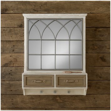 Wandspiegel mit Schubladen, Ablage und Haken Shabby Chic im Landhausstil