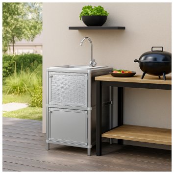 Spüle mit Unterschrank für Outdoorküche Silber