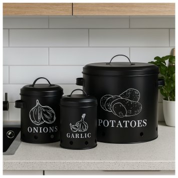Vorratsdosen für Kartoffeln, Zwiebeln, Knoblauch 3er-Set Landhaus