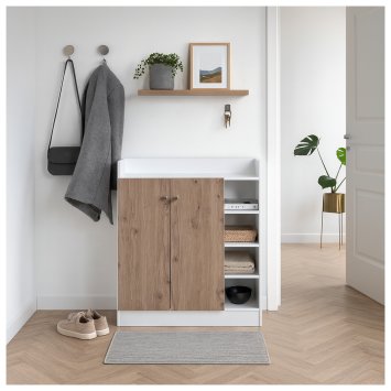 Sideboard mit 8 Regalfächern Weiß-Artisaneiche