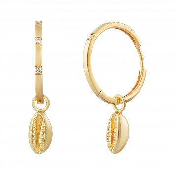 Creole 925 Sterling Silber vergoldet Zirkonia Kauri Muschel Anhänger