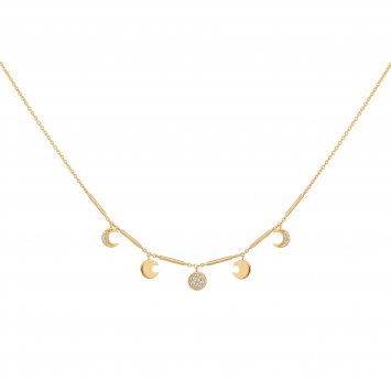 Halskette 925 Silber vergoldet Anhänger Mondphasen Zirkonia