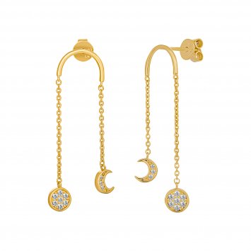 Ohrringe 925 Silber vergoldet Anhänger Mondphasen Zirkonia