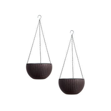 Blumenampel 2er Set Rattanoptik Braun