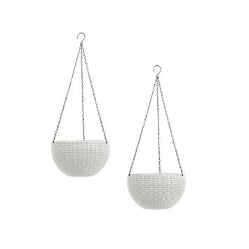 Blumenampel 2er Set Rattanoptik Weiß