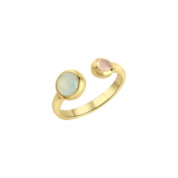 Ring Silber 925 vergoldet mit echten pinken und blauen Chalcedon-Steinen