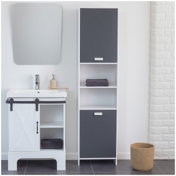 Hochschrank Badschrank Grau Stauraumschrank mit Türen und Fächern