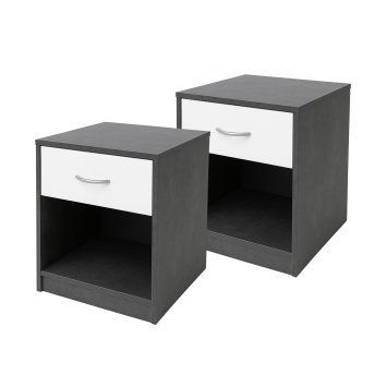 Nachtschrank mit 1 Schublade 2er-Set Nina Beton Weiß