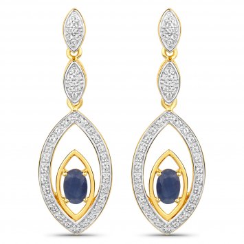 Ohrringe Silber 925 zweifarbig 40mm lang mit 2x Saphir und 80x Weiß-Topas