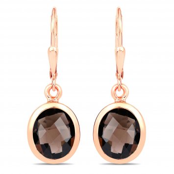 Ohrhänger 925 Silber rot vergoldet Glanz  Rauchquarz dunkelbraun