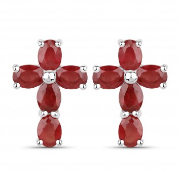 Ohrringe Silber 925 rhodiniert Kreuz-Motiv mit echten Rubin-Steinen