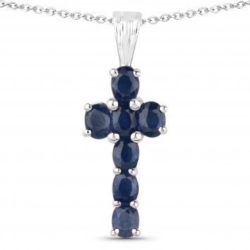 Anhänger mit Kette 925-Sterling Silber rhodiniert Glänzend  Saphir Blau