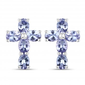 Ohrringe Silber 925 rhodiniert Kreuz-Motiv mit echten Tansanit-Steinen
